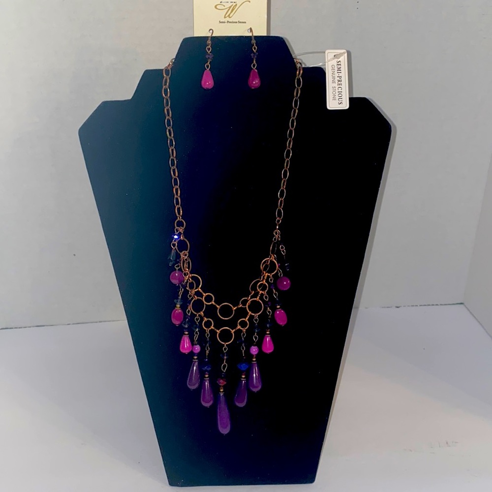 Fashion Jewelry Amethyst necklace and earringsNWT